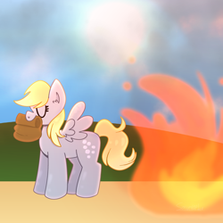 Size: 3000x3000 | Tagged: safe, artist:saveraedae, character:derpy hooves, newbie artist training grounds, female, fire, paper bag, solo