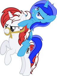 Size: 4000x5260 | Tagged: safe, anonymous artist, artist:adcoon, oc, oc only, species:pony, species:unicorn, bridle, female, mare, ponies riding ponies, rearing, riding, rope, simple background, tack, transparent background, vector