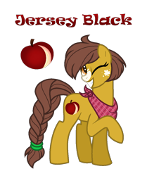 Size: 944x1128 | Tagged: safe, artist:hazardous-andy, base used, oc, oc only, oc:jersey black, parent:applejack, parent:trouble shoes, parents:troublejack, species:earth pony, species:pony, braided tail, female, mare, neckerchief, offspring, one eye closed, raised hoof, simple background, solo, transparent background, wink