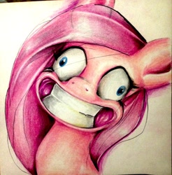 Size: 2448x2488 | Tagged: safe, artist:nolyanimeid, character:pinkamena diane pie, character:pinkie pie, species:pony, episode:yakity-sax, g4, my little pony: friendship is magic, derp, faec, female, grin, mare, smiling, solo, traditional art