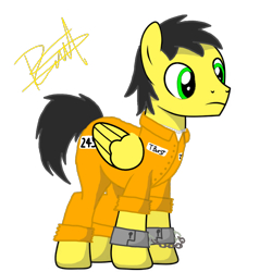 Size: 768x768 | Tagged: safe, artist:thunder burst, oc, oc only, oc:thunder burst, species:pegasus, species:pony, chains, clothing, cuffs, male, prison, prison outfit, prisoner, shackles, simple background, solo, transparent background