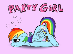 Size: 1148x848 | Tagged: safe, artist:friendshipishorses, character:rainbow dash, species:pony, beer bottle, bottle, drunk, drunk bubbles, drunker dash, face down ass up, female, solo