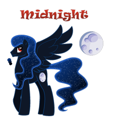Size: 1104x1178 | Tagged: safe, artist:hazardous-andy, base used, oc, oc only, oc:midnight, parent:princess luna, species:pegasus, species:pony, ethereal mane, full moon, galaxy mane, male, moon, offspring, reference sheet, simple background, solo, spread wings, stallion, transparent background, wings