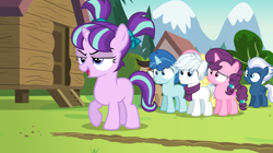 Size: 8000x4492 | Tagged: safe, artist:bubblestormx, character:double diamond, character:fluttershy, character:night glider, character:party favor, character:starlight glimmer, character:sugar belle, species:pony, episode:marks and recreation, episode:the cutie map, g4, my little pony: friendship is magic, absurd resolution, alternate universe, clothing, colt, cool beans, equal four, female, filly, filly fluttershy, filly starlight glimmer, male, s5 starlight, scarf, younger