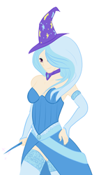 Size: 949x1633 | Tagged: dead source, safe, artist:fribox, character:trixie, breasts, clothing, female, hand on hip, hat, humanized, simple background, solo, trixie's hat, white background