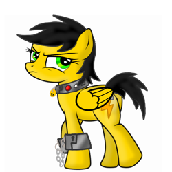 Size: 768x768 | Tagged: safe, artist:thunder burst, oc, oc only, oc:thundara burst, oc:thunder burst, species:pegasus, species:pony, bomb collar, chains, collar, cuffs, cutie mark, electronic collar, looking at you, shackles, shock collar, simple background, slave, slave collar, slavery, solo, spanish, transparent background