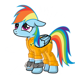 Size: 768x768 | Tagged: safe, artist:thunder burst, character:rainbow dash, b-f16, clothing, cuffs, female, never doubt rainbowdash69's involvement, prison outfit, prisoner, prisoner rd, shackles, simple background, solo, transparent background