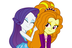 Size: 6000x4000 | Tagged: safe, artist:spottedlions, character:adagio dazzle, character:rarity, equestria girls:rainbow rocks, g4, my little pony: equestria girls, my little pony:equestria girls, absurd resolution, adagity, adoragio, clothing, commission, cute, eyes closed, female, fluffy, hair, hug, jacket, lesbian, midriff, raribetes, shipping, simple background, smiling, spiked headband, white background