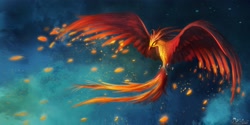 Size: 3600x1800 | Tagged: safe, artist:ajvl, character:philomena, species:phoenix, embers, female, flying, solo, wallpaper
