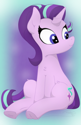 Size: 1105x1701 | Tagged: safe, artist:soctavia, character:starlight glimmer, cute, female, happy, simple background, sitting, solo