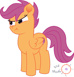Size: 1920x2000 | Tagged: safe, artist:onil innarin, character:scootaloo, species:pegasus, species:pony, episode:the washouts, g4, my little pony: friendship is magic, :t, cute, cutealoo, female, filly, madorable, narrowed eyes, pouting, signature, simple background, solo, transparent background, vector