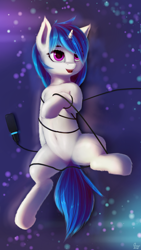 Size: 1440x2560 | Tagged: safe, artist:quvr, character:dj pon-3, character:vinyl scratch, species:pony, species:unicorn, female, mare, microphone, solo, tangled up