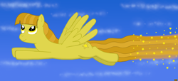 Size: 5500x2500 | Tagged: safe, artist:devfield, oc, cloud, cutie mark, flying, sky, stars, trail, two toned mane, two toned tail, wings, yellow eyes