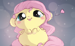 Size: 1280x790 | Tagged: safe, artist:sverre93, character:fluttershy, species:pegasus, species:pony, blep, blush sticker, blushing, chibi, cute, female, heart, hooves to the chest, looking at you, mare, shyabetes, silly, solo, sverre is trying to murder us, tongue out, weapons-grade cute, you are already dead