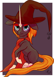 Size: 1356x1929 | Tagged: safe, artist:overlord pony, oc, oc only, species:pony, species:unicorn, inktober, adoptable, cape, clothing, for sale, hat, witch, witch hat