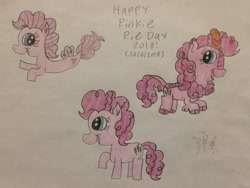 Size: 2048x1540 | Tagged: safe, artist:smurfettyblue, derpibooru original, character:pinkie pie, species:kirin, species:seapony (g4), episode:sounds of silence, g4, my little pony: friendship is magic, cloven hooves, colored pencil drawing, female, kirin pinkie, kirin-ified, multeity, pinkie pie day, seaponified, seapony pinkie pie, simple background, species swap, too much pink energy is dangerous, traditional art, triality, white background