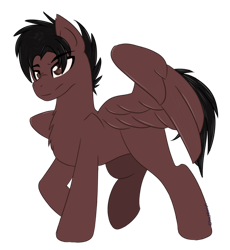Size: 600x651 | Tagged: safe, artist:sinamuna, oc, oc only, oc:sovereign ashes, ponysona, species:pegasus, species:pony, black hair, brown eyes, brown fur, full body, male, serious, simple background, stallion, transparent background, wings