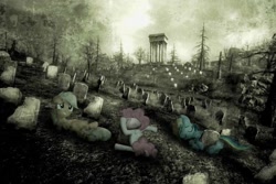 Size: 900x601 | Tagged: safe, artist:metadragonart, character:applejack, character:pinkie pie, character:rainbow dash, cemetery, crossover, fallout, fallout 3