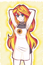 Size: 2256x3376 | Tagged: safe, artist:dragonemperror2810, character:sunset shimmer, species:human, anime, armpits, clothing, female, humanized, smiling, solo