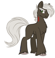 Size: 600x640 | Tagged: safe, artist:sinamuna, oc, oc only, oc:prudent valor, species:earth pony, species:pony, antagonist, au:equuis, brown fur, criminal, evil, eyebrows, frown, green eyes, magic glow, male, serious, serious face, side glance, silver hair, simple background, solo, stallion, tattoo, transparent background, updated design