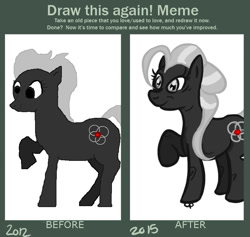 Size: 784x744 | Tagged: safe, artist:overlord pony, oc, oc only, species:earth pony, species:pony, comparison, draw this again, earth pony oc, female, raised hoof, redraw