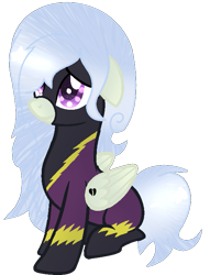 Size: 545x712 | Tagged: safe, artist:shiibases, artist:space--paws0w0, base used, oc, oc only, oc:silky feathers, parent:lily lace, parent:nightshade, parents:nightlace, species:pegasus, species:pony, icey-verse, clothing, commission, costume, female, floppy ears, heart, magical lesbian spawn, mare, offspring, shadowbolts costume, simple background, solo, tattoo, transparent background