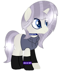 Size: 599x723 | Tagged: safe, artist:melodysweetheart, artist:space--paws0w0, base used, oc, oc only, oc:aesthetic adore, parent:inky rose, parent:lily lace, parents:inky lace, species:pony, species:unicorn, icey-verse, black socks, choker, clothing, commission, female, hoodie, magical lesbian spawn, mare, next generation, offspring, simple background, socks, solo, spiked choker, spiked wristband, transparent background, wristband
