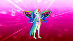 Size: 1280x720 | Tagged: safe, artist:gouhlsrule, artist:yaya54320, base used, character:rainbow dash, my little pony:equestria girls, barefoot, clothing, colored wings, crossover, enchantix, fairy, fairy wings, feet, gloves, long gloves, long hair, multicolored wings, rainbow s.r.l, rainbow wings, winged humanization, wings, winx club