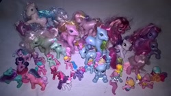 Size: 3264x1840 | Tagged: safe, artist:edhelistar, derpibooru original, character:cheerilee (g3), character:fluttershy (g3), character:minty, character:pinkie pie (g3), character:rainbow dash (g3), character:scootaloo (g3), character:star catcher, character:starsong, character:sundance, character:sweetie belle (g3), character:toola roola, character:wysteria, species:breezies, g2, g3, g3.5, newborn cuties, adventures in ponyville, balloon, bipedal, brushable, burger king toys, clothing, diaper, fluttershy (g3), irl, ivy (g2), kimono, mcdonald's happy meal toys, mermaid, merpony, multeity, photo, toy