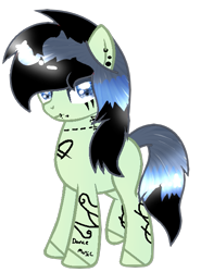 Size: 465x627 | Tagged: safe, artist:shiibases, artist:space--paws0w0, base used, oc, oc only, oc:southern gothic, parent:beauty brass, parent:fiddlesticks, parents:fiddlebrass, species:earth pony, species:pony, icey-verse, commission, ear piercing, earring, eyeshadow, female, jewelry, lip piercing, magical lesbian spawn, makeup, mare, next generation, offspring, piercing, simple background, solo, tattoo, transparent background