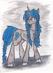 Size: 1765x2425 | Tagged: safe, artist:zubias, oc, oc:coral eve, species:pony, species:unicorn, fallout equestria, braid, fallout equestria: murky number seven, fanfic art, female, mare, solo, traditional art