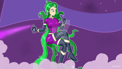 Size: 1024x576 | Tagged: safe, artist:susanzx2000, character:mane-iac, species:human, female, hairspray ray of doom, humanized, solo, villainess