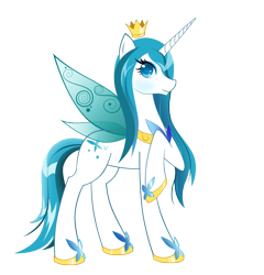 Size: 1713x1788 | Tagged: safe, artist:artist-apprentice587, character:queen chrysalis, oc, oc:papillon, species:flutter pony, species:pony, crown, female, floating crown, flutter pony alicorn, jewelry, mare, princess chrysalis, raised hoof, regalia, simple background, transparent background
