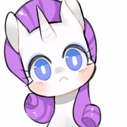 Size: 1600x1600 | Tagged: safe, artist:kura, part of a set, character:rarity, species:pony, species:unicorn, :<, cute, female, head tilt, looking at you, mare, raribetes, solo