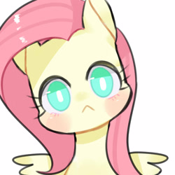 Size: 1600x1600 | Tagged: safe, artist:kura, part of a set, character:fluttershy, species:pegasus, species:pony, :<, bust, female, head tilt, looking at you, mare, portrait, simple background, solo, spread wings, white background, wings