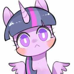 Size: 1600x1600 | Tagged: safe, artist:kura, part of a set, character:twilight sparkle, character:twilight sparkle (alicorn), species:alicorn, species:pony, :<, bust, chibi, female, head tilt, looking at you, mare, portrait, solo