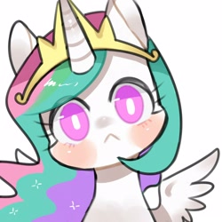 Size: 1600x1600 | Tagged: safe, artist:kura, part of a set, character:princess celestia, species:alicorn, species:pony, :<, crown, female, head tilt, jewelry, looking at you, mare, regalia, solo