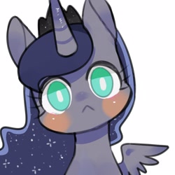 Size: 1600x1600 | Tagged: safe, artist:kura, part of a set, character:princess luna, species:alicorn, species:pony, :<, crown, female, head tilt, jewelry, looking at you, mare, regalia, simple background, solo, white background