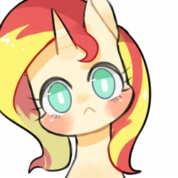 Size: 1600x1600 | Tagged: safe, artist:kura, part of a set, character:sunset shimmer, species:pony, species:unicorn, :<, cute, female, head tilt, looking at you, mare, shimmerbetes, simple background, solo, white background