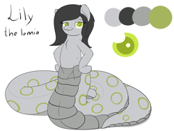 Size: 1280x960 | Tagged: safe, artist:hartenas, oc, oc only, oc:lily, species:lamia, species:pony, female, looking at you, mare, original species, reference sheet, simple background, snake pony, solo, white background
