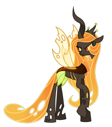 Size: 1432x1613 | Tagged: safe, artist:dianamur, character:princess celestia, species:changeling, changeling queen, changelingified, female, orange changeling, simple background, solo, species swap, transparent background