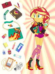 Size: 892x1200 | Tagged: safe, artist:sapphiregamgee, character:sunset shimmer, g4, my little pony: equestria girls, my little pony:equestria girls, commissioner:shortskirtsandexplosions, fashion, fashion style, female, fiery shimmer, geode of empathy, magical geodes, sunset's journal, toy