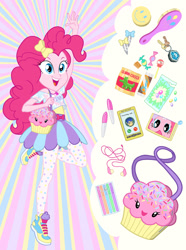 Size: 892x1200 | Tagged: safe, artist:sapphiregamgee, character:flash sentry, character:gummy, character:pinkie pie, g4, my little pony: equestria girls, my little pony:equestria girls, clothing, commissioner:shortskirtsandexplosions, fashion, fashion style, geode of sugar bombs, magical geodes, pantyhose, shoes, sneakers, toy