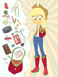 Size: 892x1200 | Tagged: safe, artist:sapphiregamgee, character:applejack, g4, my little pony: equestria girls, my little pony:equestria girls, applejack's hat, clothing, commissioner:shortskirtsandexplosions, cowboy hat, fashion, fashion style, female, geode of super strength, hat, irl, magical geodes, photo, shocked, tomboy, toy