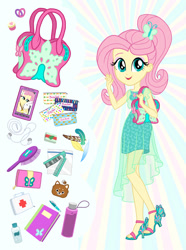 Size: 892x1200 | Tagged: safe, artist:sapphiregamgee, character:angel bunny, character:fluttershy, g4, my little pony: equestria girls, my little pony:equestria girls, book, comb, commissioner:shortskirtsandexplosions, fashion, fashion style, female, geode of fauna, magical geodes, toy