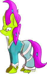 Size: 1920x2988 | Tagged: safe, artist:overlord pony, oc, oc only, oc:nuclear blossom, species:pony, species:unicorn, clothing, nonbinary, simple background, solo, transparent background