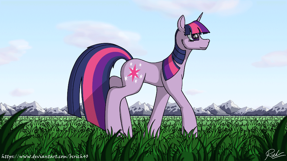 Size: 960x540 | Tagged: safe, artist:bcrich40, character:twilight sparkle, character:twilight sparkle (unicorn), species:pony, species:unicorn, animated, female, gif, grass, mare, mountain, mountain range, solo, walking