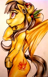 Size: 3217x5102 | Tagged: safe, artist:nolyanimeid, oc, oc:tailcoatl, species:pegasus, species:pony, side view, simple background, solo, traditional art, white background