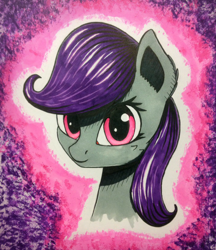 Size: 708x819 | Tagged: safe, artist:adagiostring, oc, oc only, oc:morning glory (project horizons), species:pony, fallout equestria, fallout equestria: project horizons, bust, fanfic art, female, looking at you, mare, markers, portrait, solo, traditional art