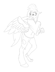 Size: 2480x3238 | Tagged: safe, artist:settop, character:silverstream, species:human, human to hippogriff, male to female, rule 63, sketch, solo, transformation, transgender transformation